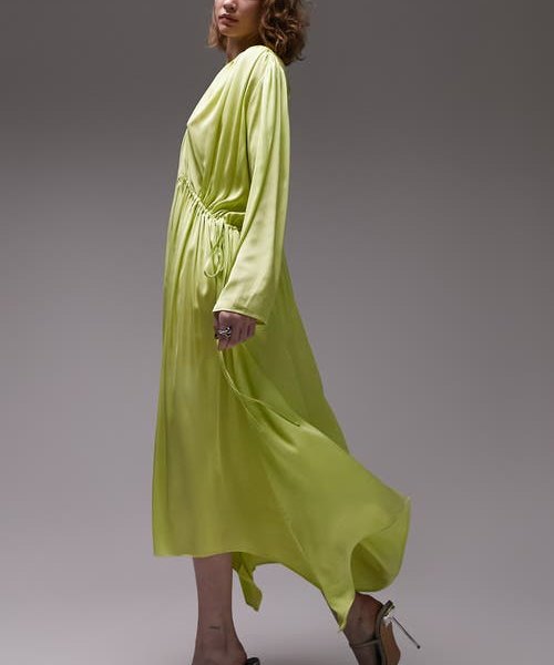 Topshop Dantelli Oversize Uzun Kollu Saten Maksi Elbise Nordstrom'da Açık Yeşil, Beden Küçük